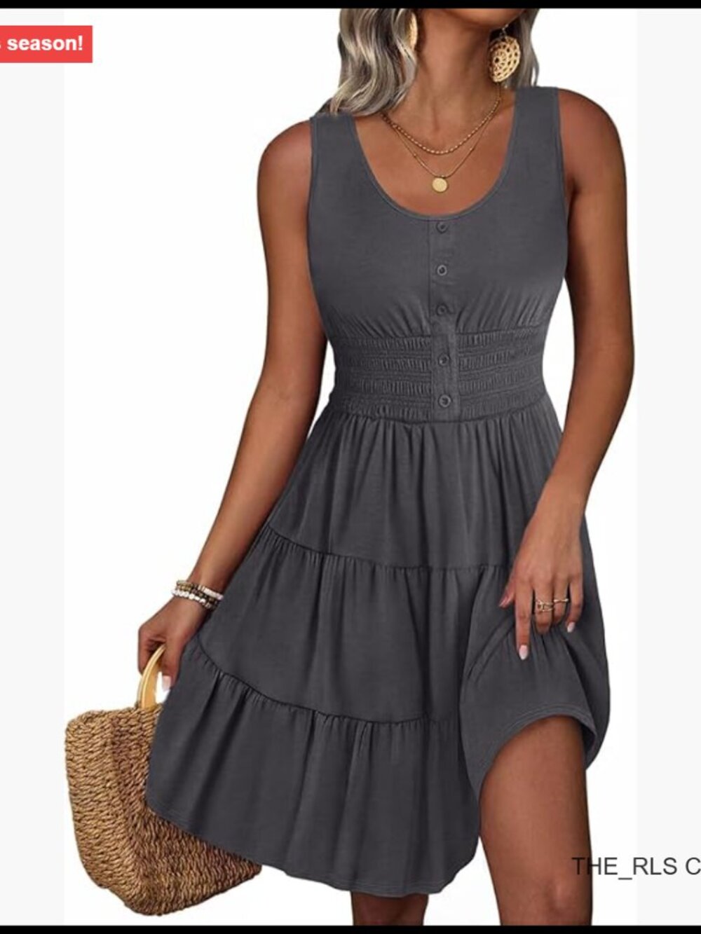 Rayon Polyester Sleeveless Sundress with Elastic Waist and Ruffle Tiered Skirt